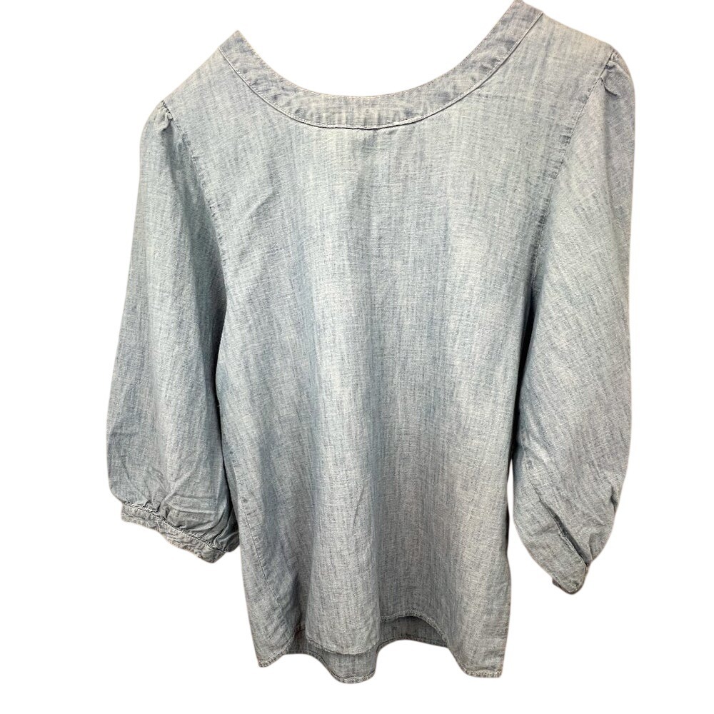 Gap Chambray Denim Popover Shirt 3/4‎ Balloon Sleeve SZ MT Western Rodeo Cowgirl
